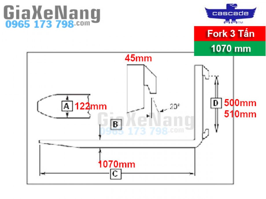 Càng xe nâng 3 tấn, Càng xe nâng 4 tấn, càng 1 mét