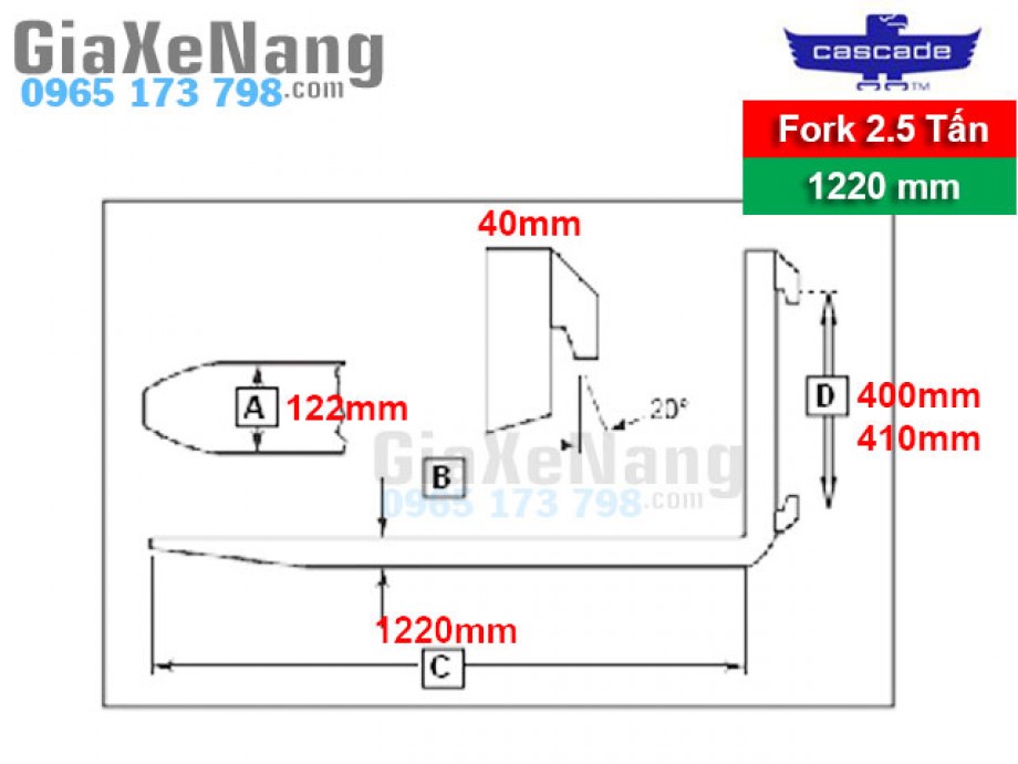 Càng xe nâng 1.5 tấn, Càng xe nâng 2.5 tấn