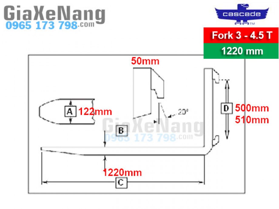 Càng xe nâng 3 tấn, Càng xe nâng 4.5 tấn, càng 1.2 mét