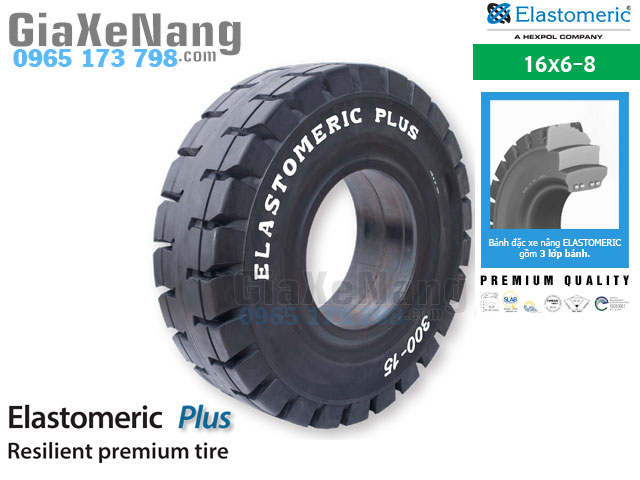 lốp đặc xe nâng Elastomeric Plus Mới 100% Kích thước 16x6-8 (KHÔNG MÔI KHÓA)