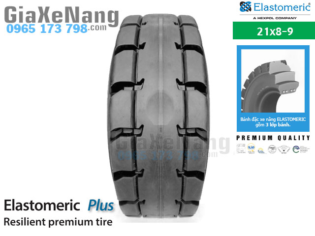 lốp đặc xe nâng Elastomeric Plus Mới 100% Kích thước 21x8-9 (21x8-9) (KHÔNG MÔI KHÓA)